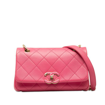 CHANEL Matelasse Coco Mark Chain Shoulder Bag Pink Leather Women's