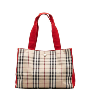 BURBERRY Nova Check Handbag Tote Bag Beige Red Canvas Women's