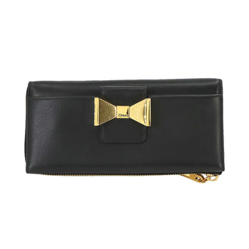 CHLOeChloe  Bobbi Long Wallet Leather Black Ribbon Gold Metal Fittings