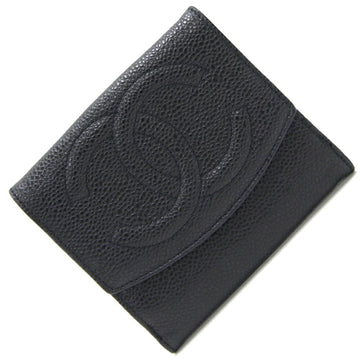 CHANEL W Wallet A01427 Black Caviar Skin Ladies Compact Coco Mark Small