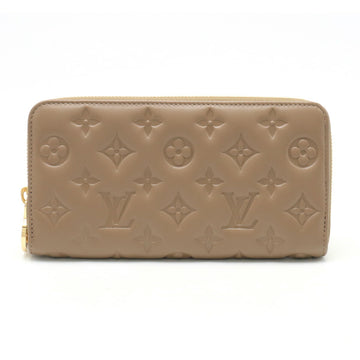 LOUIS VUITTON Monogram Embossed Zippy Wallet Round Long Lamb Leather Taupe Greige M81511