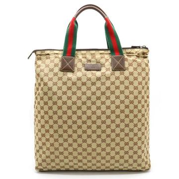 GUCCI GG Nylon Sherry Line Tote Bag Large Canvas Beige Green Red 131233