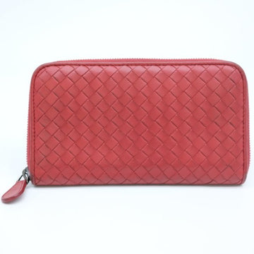 BOTTEGA VENETA Wallet Long Round Zip Intrecciato Red Leather