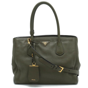 PRADA Handbag Shoulder Bag VITELLO GRAIN Leather MILITARE Dark Khaki Purchased at Duty Free Shop BN2829