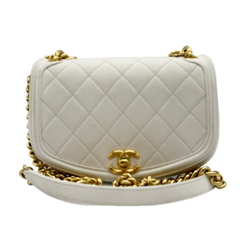 CHANEL Shoulder Bag Matelasse Leather White Gold Ladies