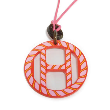 HERMES Necklace H Equipe Nautic Mark Pendant Pink Red Rope Buffalo Horn Lacquer Tropic Women's