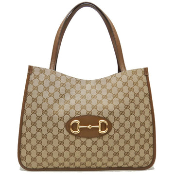 GUCCI 623694 Tote Bag Horsebit GG Canvas x Leather Beige Brown 251498