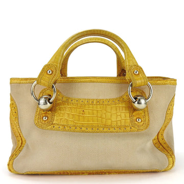 CELINE handbag Boogie bag canvas leather yellow beige embossed women's