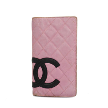CHANEL Long Wallet Cambon Lambskin Black Pink Women's