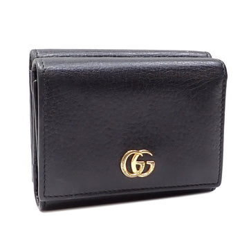 GUCCI Tri-fold Wallet GG Marmont Women's Black Leather 474746