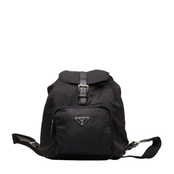 PRADA Triangle Plate Backpack Black Nylon Leather Women's