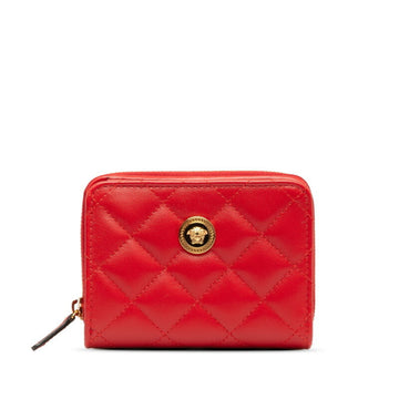 VERSACE Medusa Bi-fold Wallet Compact Red Gold Leather Women's