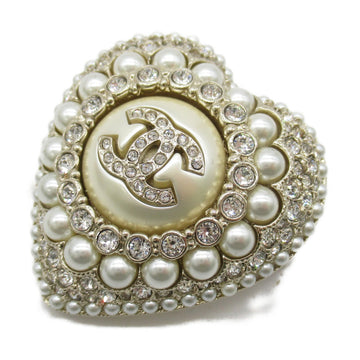 CHANEL Fake pearl heart Brooch Gold Gold Plated Rhinestone