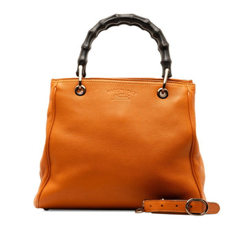 GUCCI Bamboo Shopper Small Handbag Shoulder Bag 336032 Orange Leather Women's