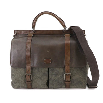 DOLCE & GABBANA 2way Shoulder Bag Leather Canvas Dark Brown Business