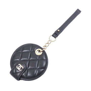 CHANEL Name Tag Matelasse Women's Black Lambskin Leather Coco Mark A6047143