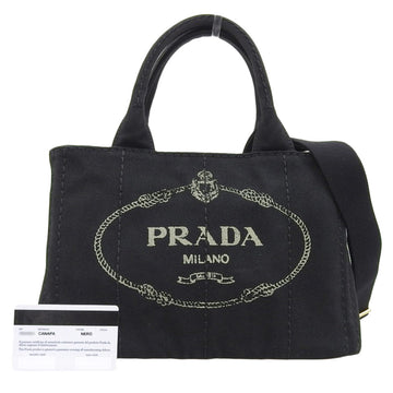 PRADA Canapa Handbag Tote Bag Black B2439G