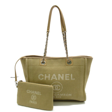 CHANEL Deauville Line Chain Tote MM Beige canvas