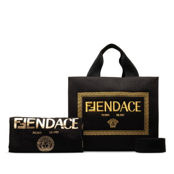 FENDIFENDACE La Medusa Tote Bag Shoulder 8BH395 Black Canvas Women's