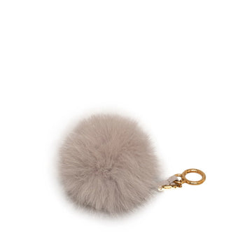 FENDI Pompom Charm Bag Keychain 7AR259 Grey Fur Women's