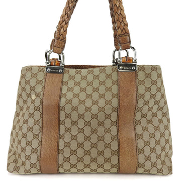 GUCCI Tote Bag Bamboo 232947 GG Canvas Beige Brown Women's