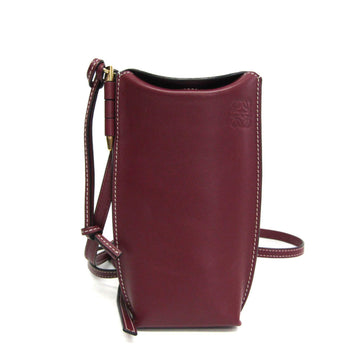 LOEWE Gate Pocket 109.30.Z42 Women's Leather Shoulder Bag Bordeaux