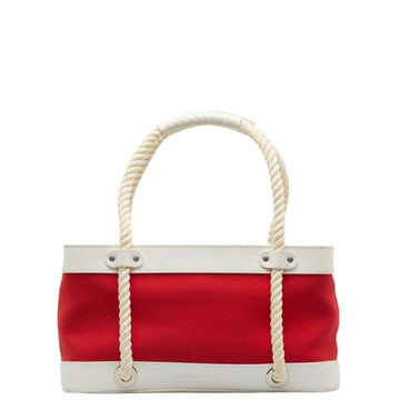 BURBERRY Nova Check Rope Handle Handbag Red White Canvas Leather Women's
