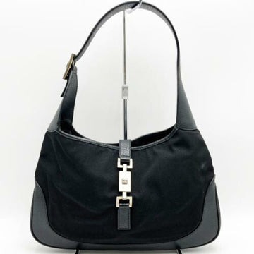 GUCCI 001-3306 Shoulder Bag Jackie Black Nylon Canvas Leather Women's Fashion