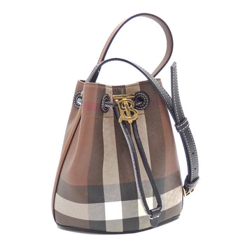 BURBERRY Handbag TB Bucket Bag Women's Dark Birch Brown PVC Leather 80662131 Shoulder Check Pattern A6047098