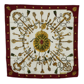HERMES Carre 90 LES CLES THE KEYS RARE Key Pattern Scarf Muffler Red Multicolor Silk Women's