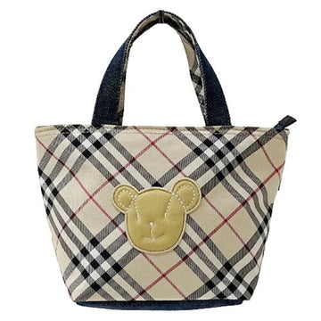 BURBERRY Bag Women's Handbag Nylon Denim Beige Check Bear Compact Micro