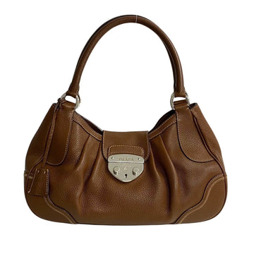 PRADA engraved metal fittings leather handbag tote bag Boston brown 52545