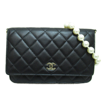 CHANEL Chain wallet Shoulder Bag Black Lambskin [sheep leather] Pearl
