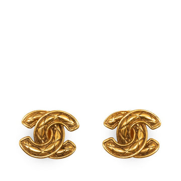 CHANEL Coco Mark Matelasse Earrings Gold Plated Women's