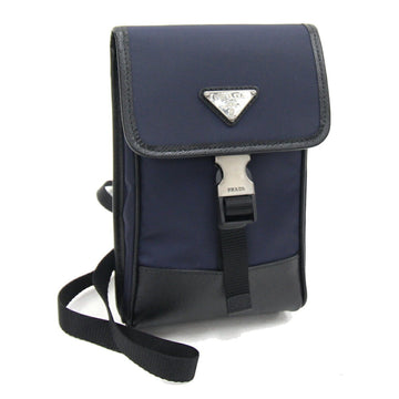 PRADA Shoulder Bag 2ZH109 Navy Black Nylon Leather Pochette Smartphone Case Mobile Men's Women's