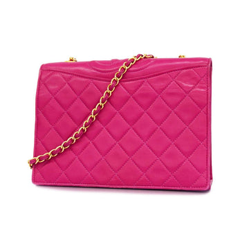 CHANEL Shoulder Bag with Matelasse Chain Lambskin Pink Women's