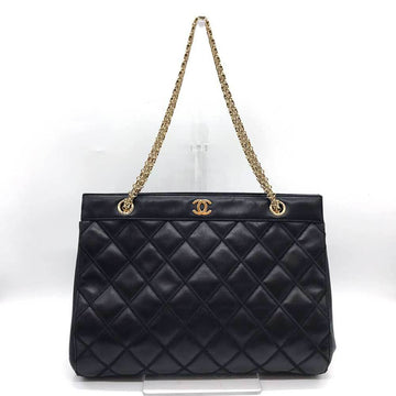 CHANEL Bicolor Double Chain Leather Stitching Black Coco Mark