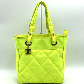 CHANEL Handbag Tote Bag Paris Biarritz PM Neon Yellow Canvas Women's