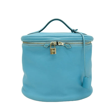 HERMES Intercity Handbag Vanity Bag Makeup Case Taurillon Clemence Leather Blue Jean