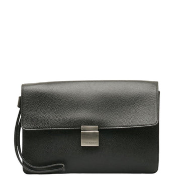 LOUIS VUITTON Taiga Selenga Clutch Bag Second M30782 Ardoise Black Leather Ladies