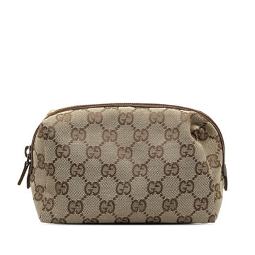 GUCCI GG Canvas Pouch 29595 Beige Brown Leather Women's