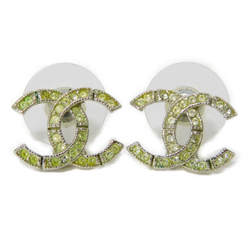 CHANEL Earrings Crystal Coco Mark Rhinestone Silver Stud A16K CC Clear Women's