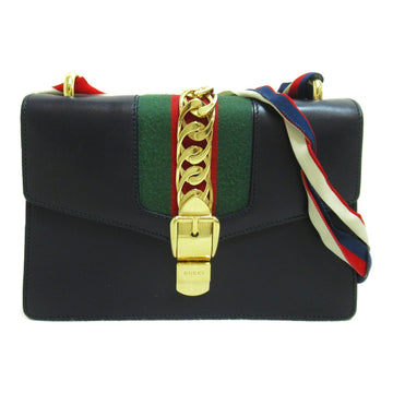 GUCCI Sylvie Small Shoulder Bag Navy leather 421882