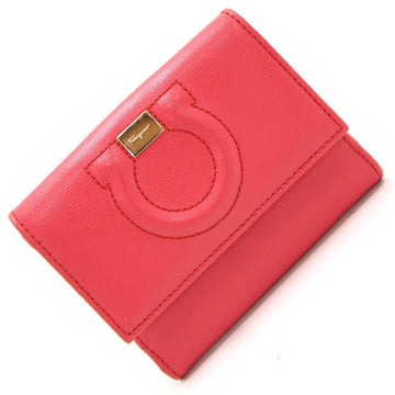SALVATORE FERRAGAMO Ferragamo W Wallet Gancini GJ-22 C844 Red Leather Folding Compact Ladies Salvatore
