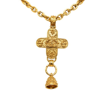 CHANEL Cocomark Cross Bell Necklace Gold Plated Ladies