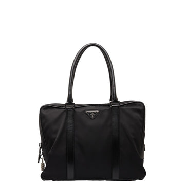 PRADA Saffiano Triangle Plate Bag Handbag VA0661 Black Nylon Leather Men's