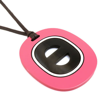 HERMES Necklace Lacquer Wood/Buffalo Horn Pink/Brown/White Unisex