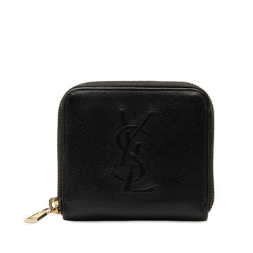 SAINT LAURENT Bi-fold Wallet Round Fauner Compact Black Leather Women's