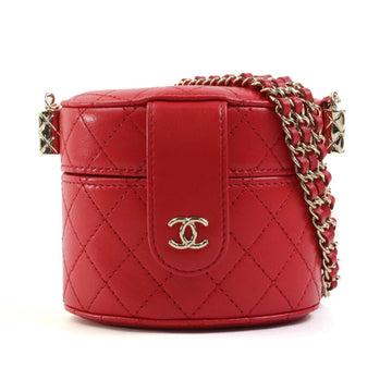 CHANEL Crossbody Shoulder Bag Chain Mini Pouch Matelasse Leather Red Ladies