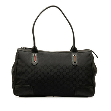 GUCCI GG Nylon Sherry Line Tote Bag Handbag 293599 Black Leather Women's